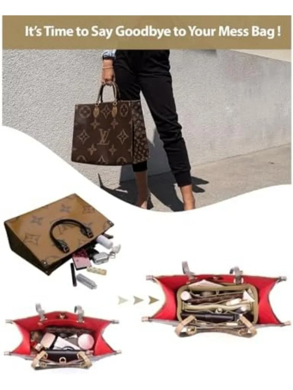 Purse Organizer Insert - Felt Tote Bag Divider with 5 Sizes for Handbag Storage